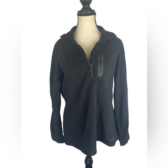 Eddie Bauer Women’s Sweater Black Jumper Lightweight Fleece Sweatshirt Size: L - Picture 1 of 5